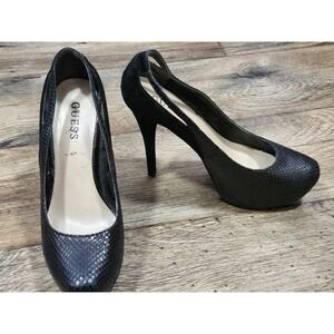 Guess Pump Black Suede Womens 8M Stiletto High Heels Platform Close Toe Size 8